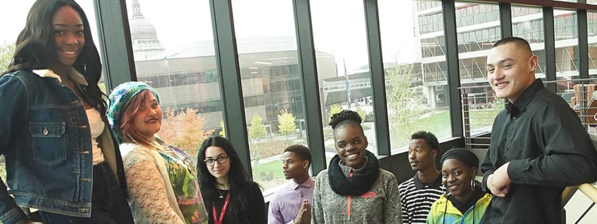 Diversity, Equity and Inclusion at Minneapolis College Student on Stairway in Helland Center