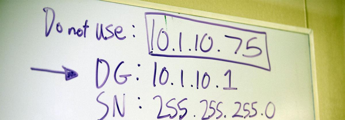 Computer Forensics Program at Minneapolis College Whiteboard showing some IP Addresses used in class at Minneapolis College