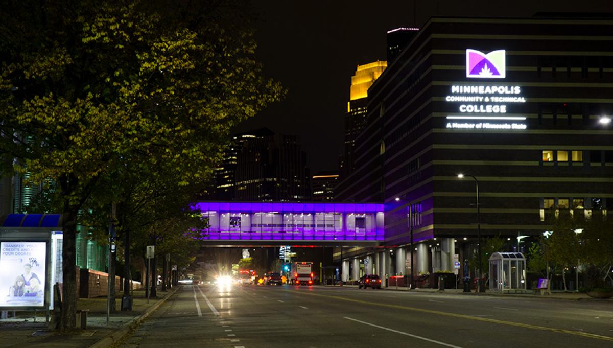 Minneapolis College Skyway across Hennepin Avenue in Downtown Minneapolis skyway