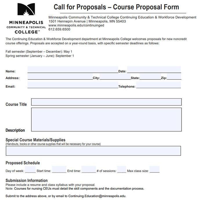 Course Proposal Form for Continuing Education at Minneapolis College Course Proposal Form Cover