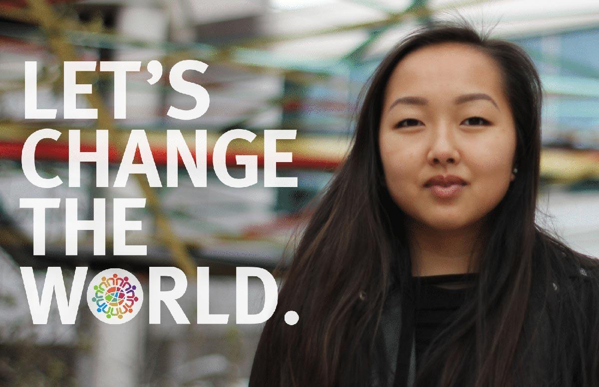 Student Scholar at Minneapolis College Scholar posing for 'Let's Change the World'