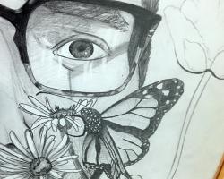 eyeglass and butterfly